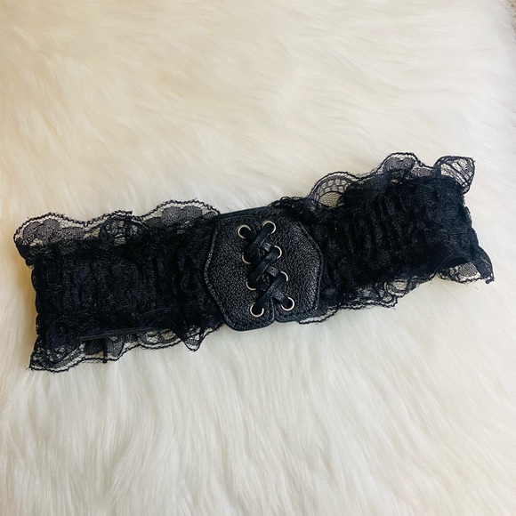 Black Lace Leather Corset Waist Women Belt Cincher Elastic Stretchy Band New - Picture 2 of 6